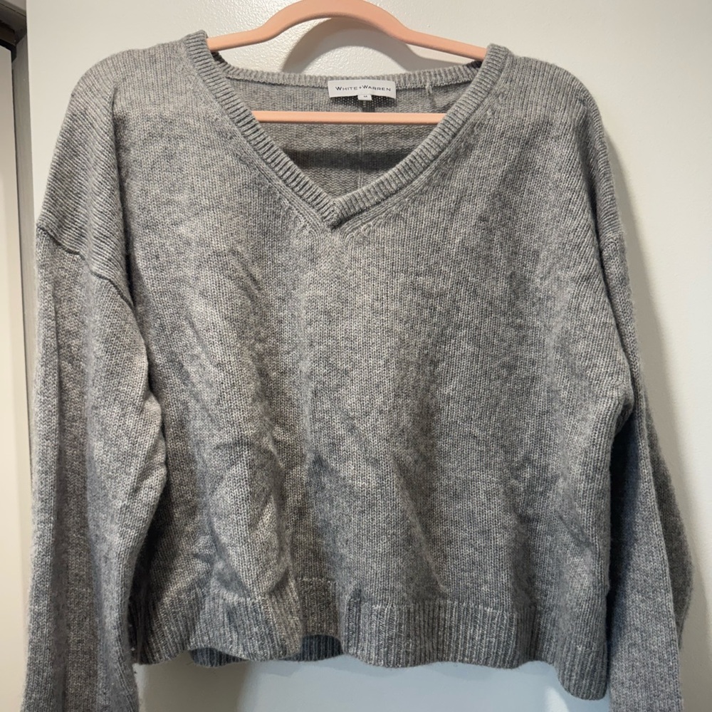 White + Warren cashmere gray crop sweater size M